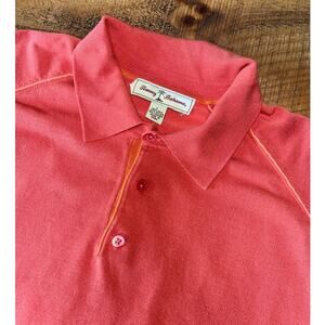 Mens Tommy Bahama Coral Orange Silk Blend Short Sleeve Summer Polo Shirt Large